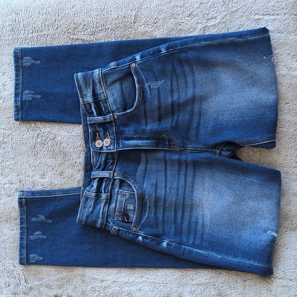 KanCan Medium Wash High Rise Distressed Double Button Skinny Blue Jeans Size 25 - Picture 2 of 5